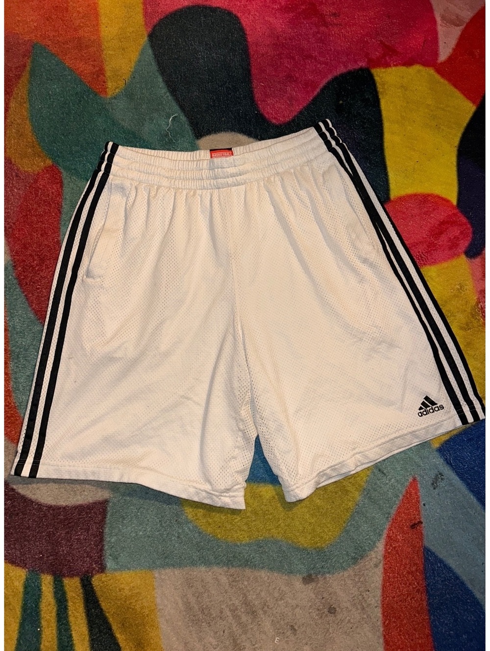 Adidas White Athletic Shorts with Black Stripes